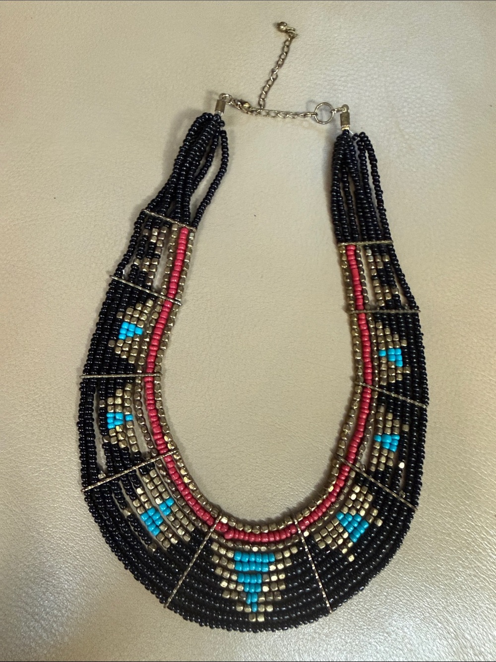 Beaded Multistrand Statement Necklace - Black, Turquoise & Pink
